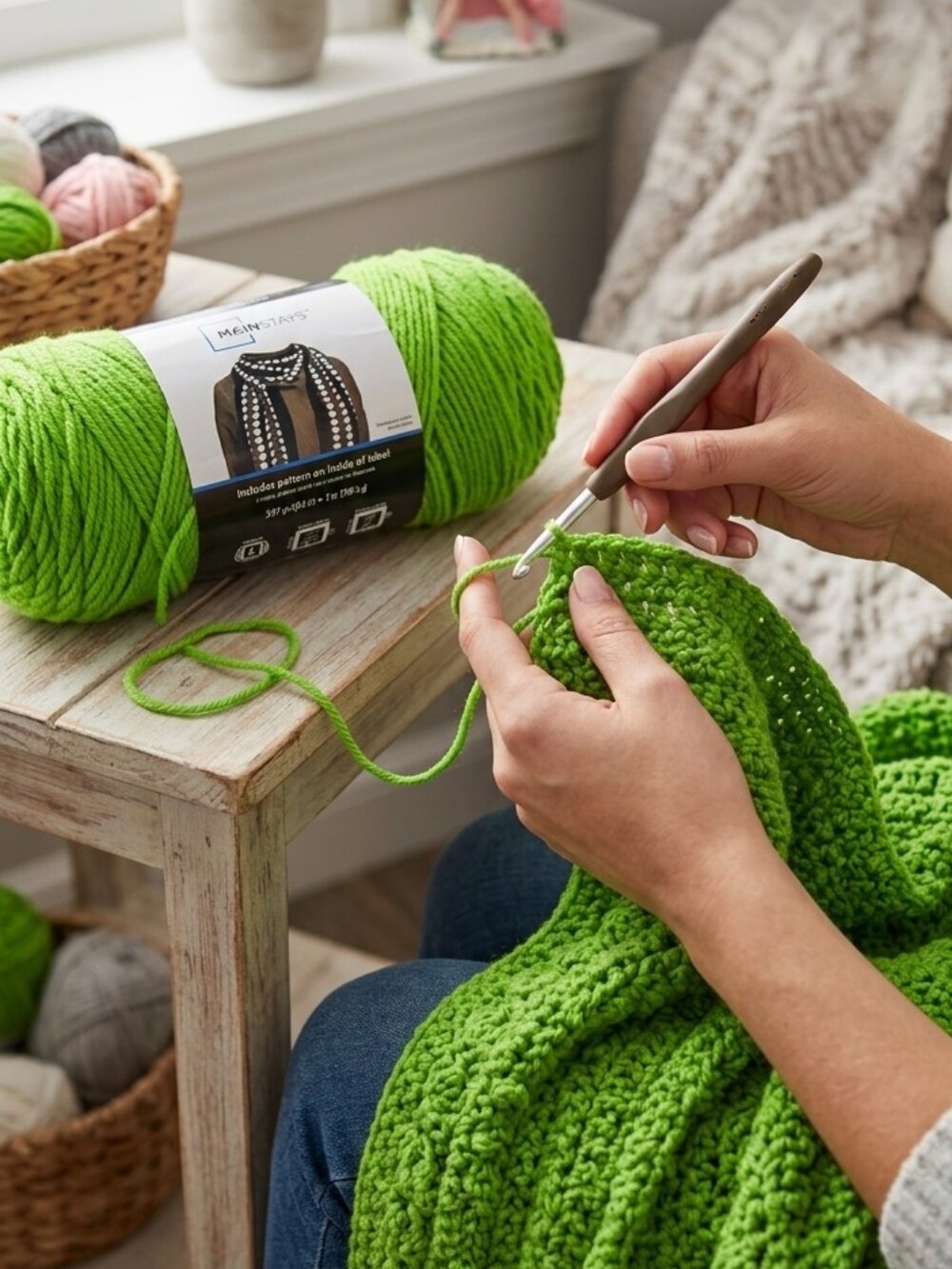 MAINSTAYS Bright Green Yarn Skein